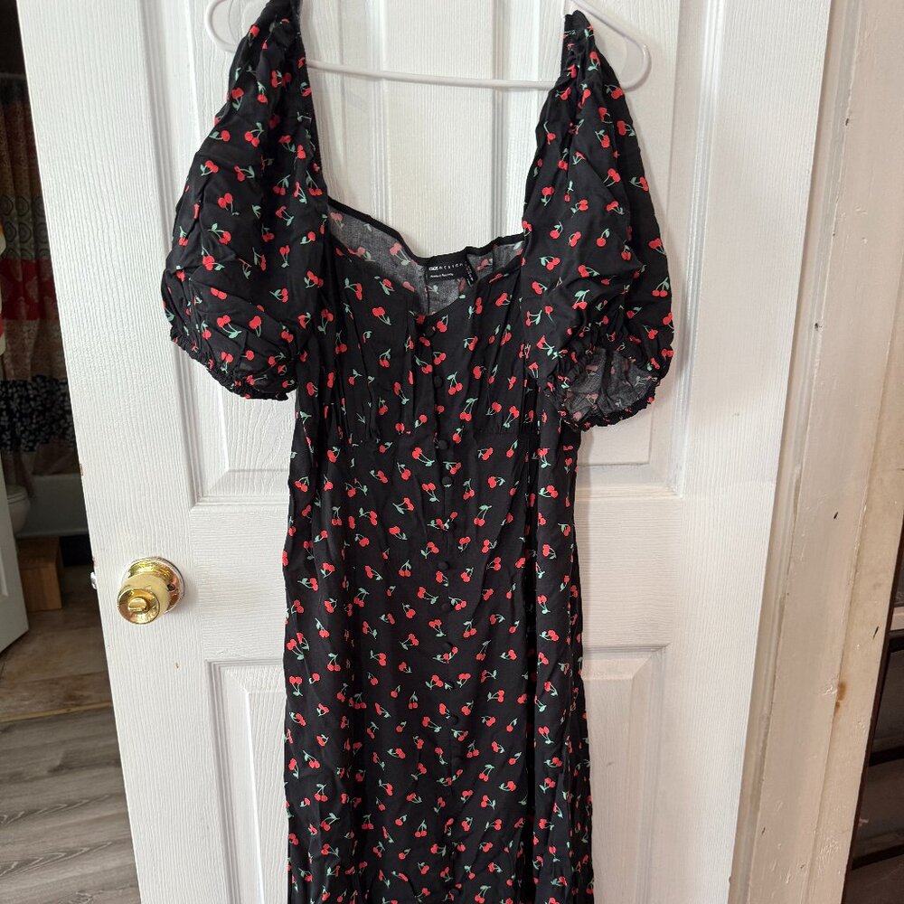Asos Cherry-print Puff Sleeve Midi Length dress